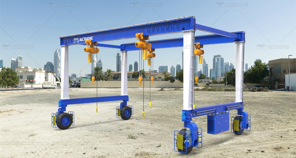 rubber tired double girder gantry crane with chain hoists